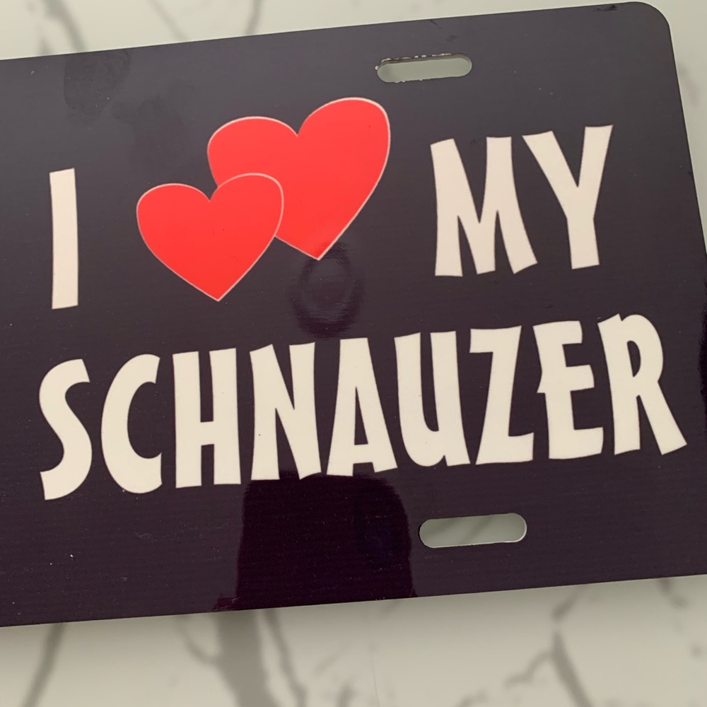 License Plate Size for Mounting on Car.  “I ❤️ My Schnauzer”.  Hard Plastic. - Picture 2 of 7